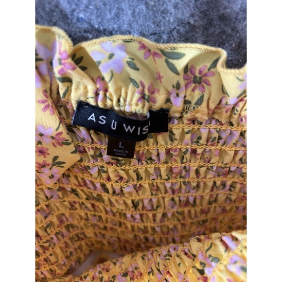 Cottagecore Floral Romper Dress Yellow w/ Pockets Summer Spring Vibes - Picture 2 of 7